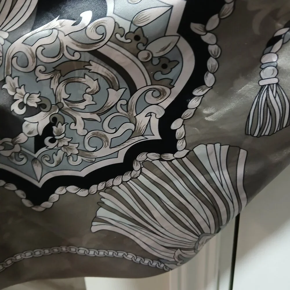 Dennis Basso Large Shawl Black and Silver Ropes and Tassels